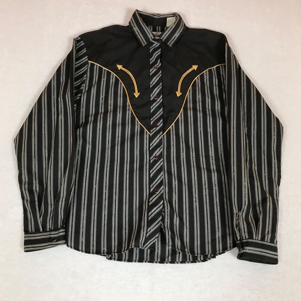 Vintage 80s Kenny Rogers Western Stripped Pearl Snap Button Up Shirt